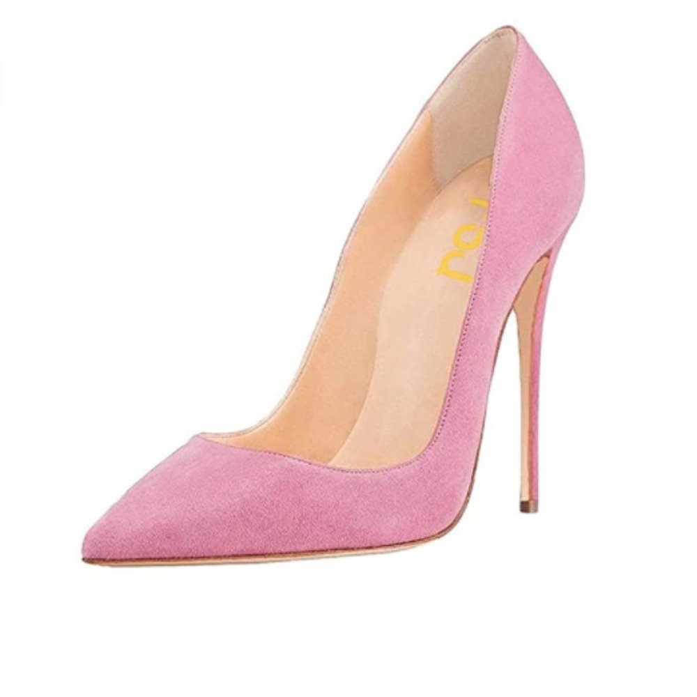 FSJ Pink Suede Pointed Toe High Heel Pump
